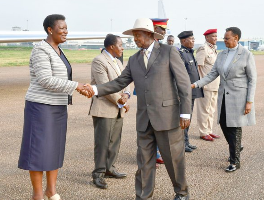 President Yoweri Museveni and First Lady Janet Museveni leaving for South Africa