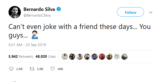 Bernardo Silva's tweet