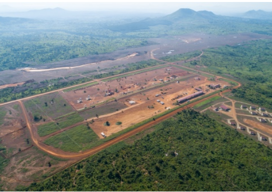 Aerial view of construction works at the site in Hoima