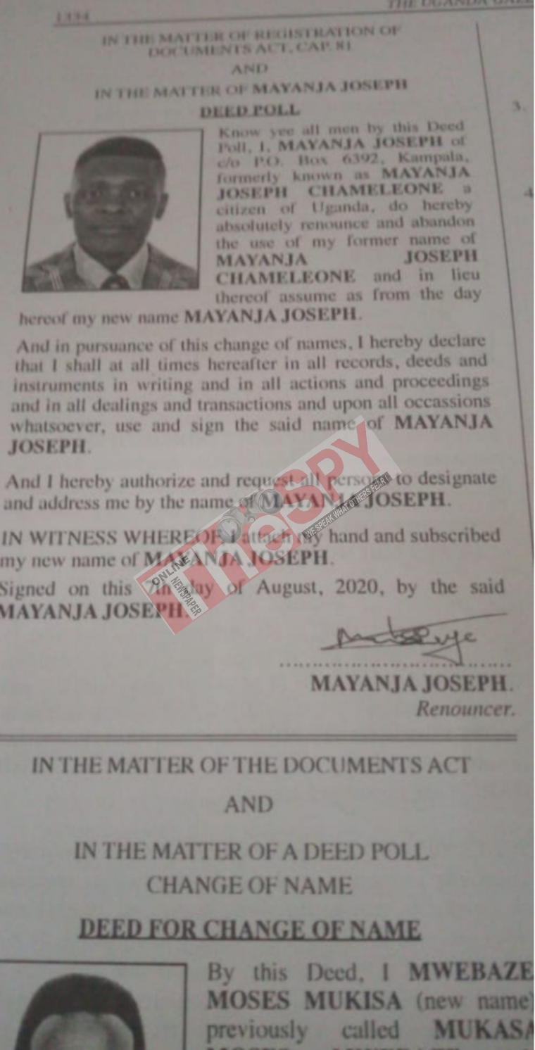 Singer Joseph Mayanja Legally Dumps Stage Name Chameleon Ahead Of 2021 General Elections