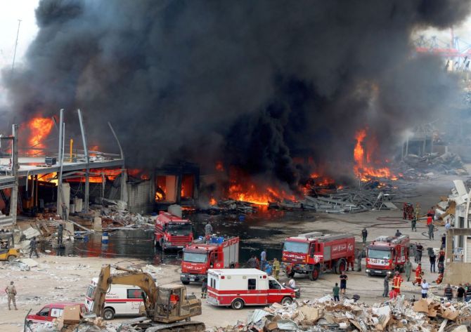 Grief As Huge Fire Guts Beirut Port Weeks After Deadly Blast