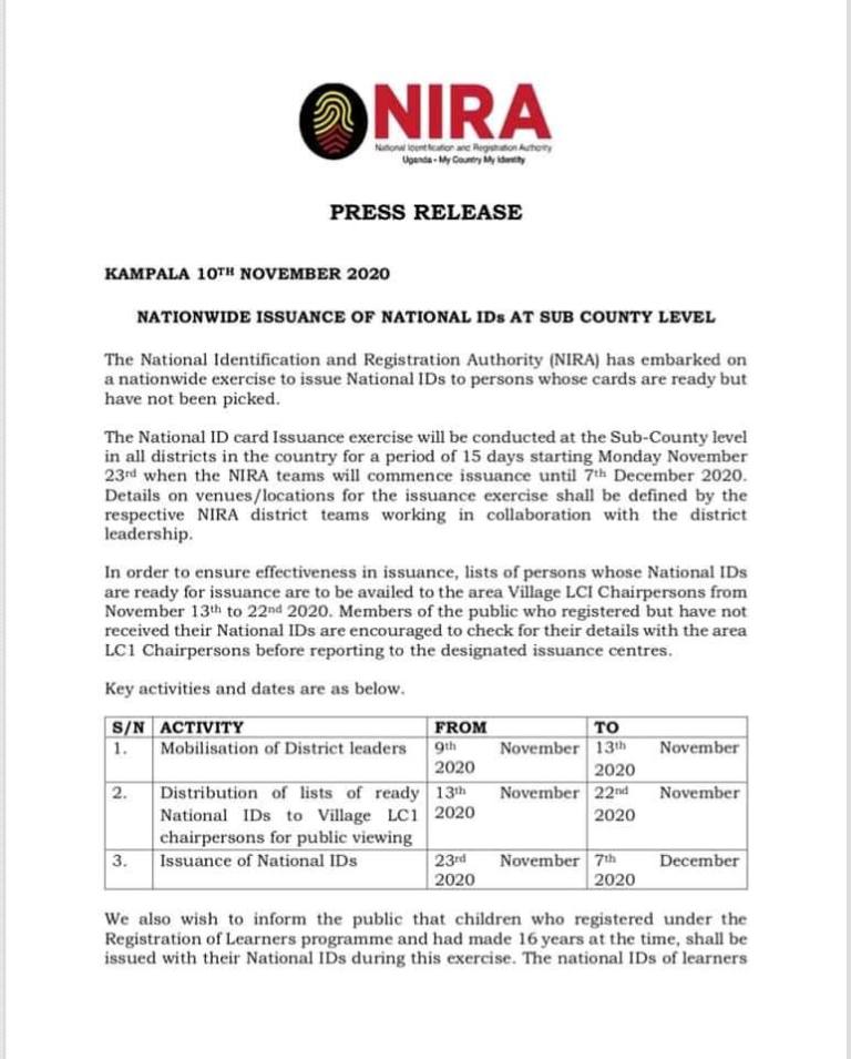NIRA Kicks Off Issuance Of National IDs At Sub-County Levels