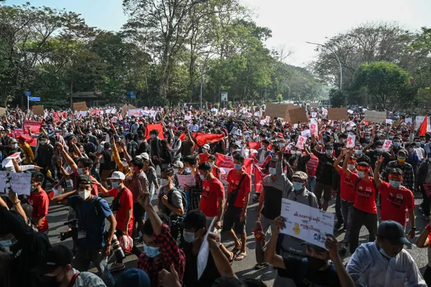 Myanmar Protests Enter 2nd Day With Millions Taking To Streets Despite Nationwide Internet Blackout