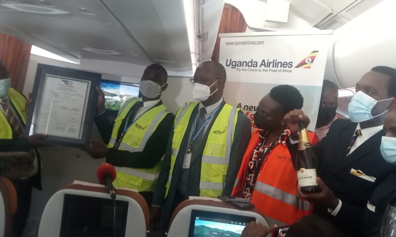 Transport Minister Fred Byamukama Officially Hands Over AOC Certificate To Uganda Airlines To Start Overhauled Flights