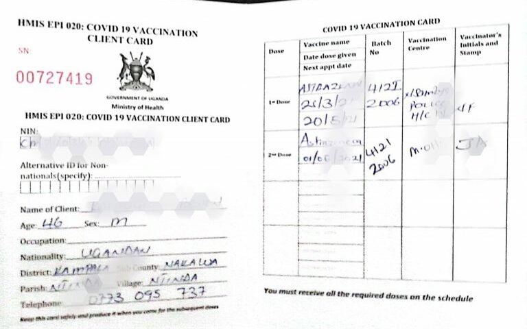 Three Arrested For Selling COVID-19 Vaccination Cards To Unvaccinated Ugandans