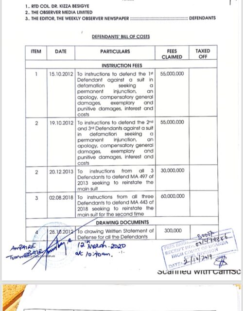 Part Of Court Costs For Besigye & Kobusingye