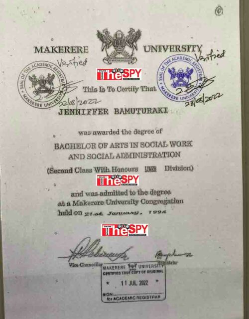 Bamuturaki's SWASWA Degree Certificate