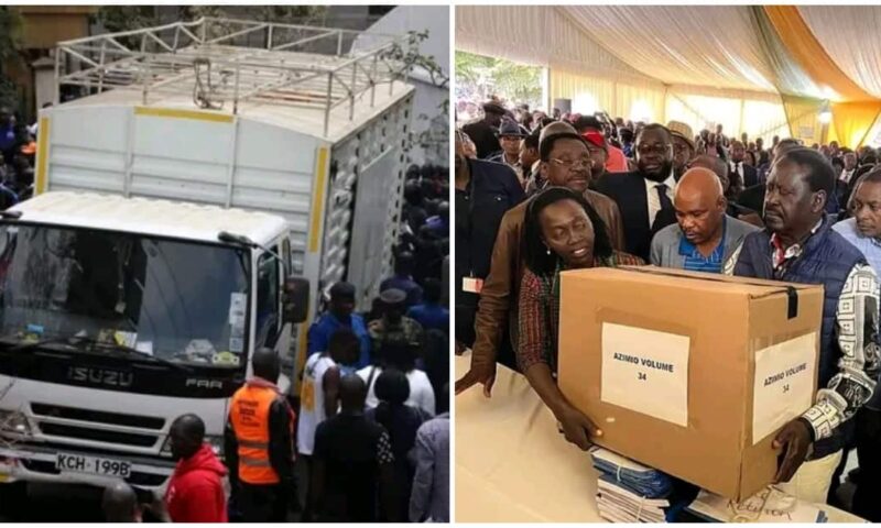 Raila Storms Supreme Court With Tonnes Of Evidence Carried By Lorry To Challenge Ruto’s Victory