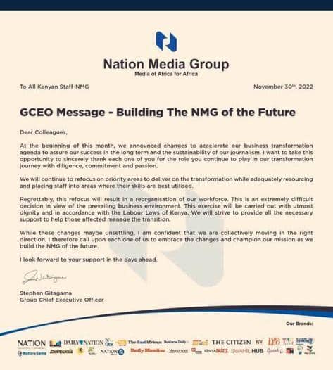 NMG Nairobi Announced 'Adjustments' On Wednesday