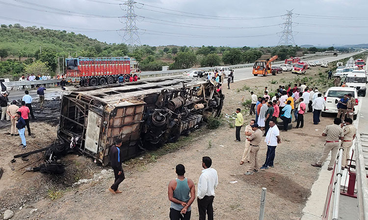 25 Burnt To Death After Wedding Bus Crashes & Catches Fire In Western India