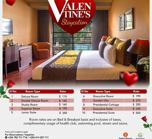 Valentine’s Day Staycation! Speke Resort Munyonyo Slashes Accommodation Rates, Book Your Slot Now &Enjoy The Perfect Getaway For Two