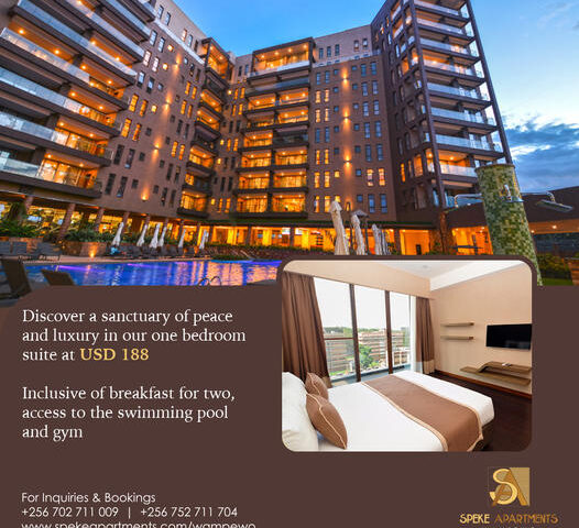 Holidays Or Weekend Getaway? Indulge Into Luxury At Speke Apartments Wampewo For Only $188 Inclusive Of Breakfast For Two